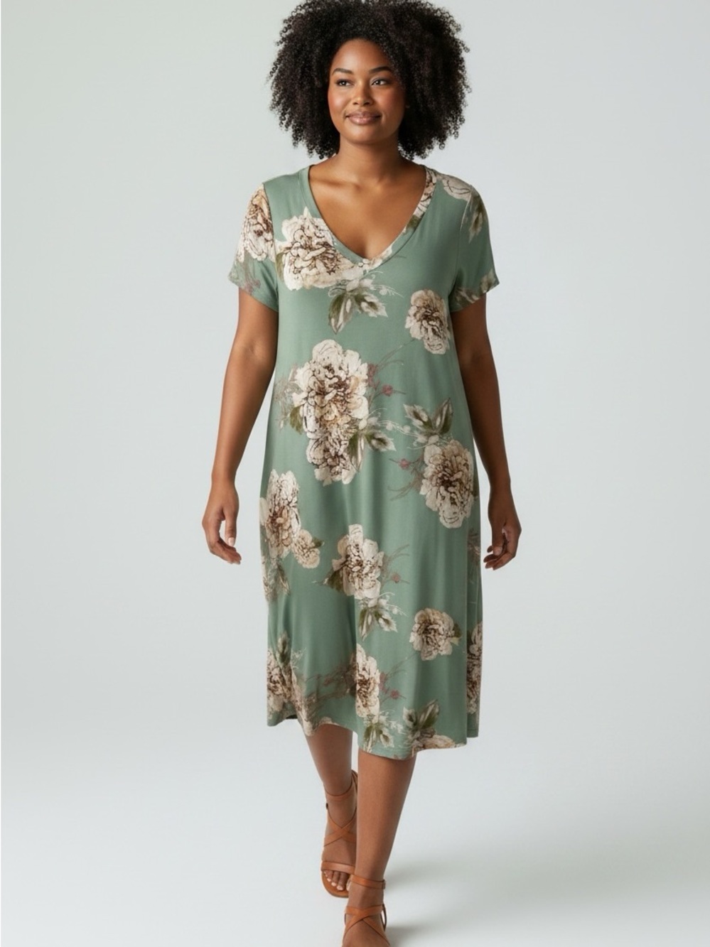 Reborn J Floral Print Mini Dress - Green and Cream
